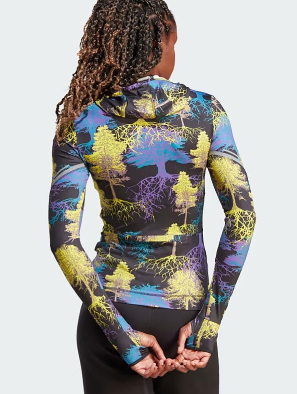 Adidas by Stella McCartney Black Multicolor Tree-Print Zip Hoodie - Picture 3 of 9